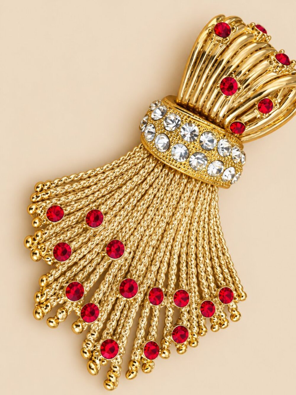 Camrose & Kross JBK Jackie Kennedy Gold Plated Ruby Red Crystal Tassel